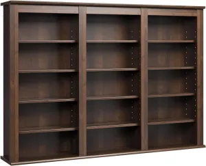Prepac 47" Wide Triple Wall Mounted Cabinet, Wood Floating Storage Cabinet with 12 Adjustable Shelves, Multimedia Storage for Decorations and Medias, Floating Shelf with Hanging Rail System, Espresso
