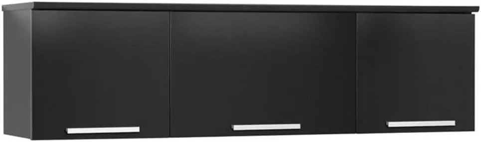 Prepac Coal Harbor Floating Cabinet, Wall Mounted Hutch with 3 Doors, Self Closing Hinges for Office, Living Room, and Bedroom Ideal for Storage and Organization, 12.5"D x 47.25"W x 13"H, Black