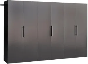 Prepac HangUps 108” Wide Garage Storage Cabinet, Set Consists of 3 Wall Mounted Cabinets Ideal for Garage, Kitchen, Laundry and Office Organization, Set E, 3-Piece, 108”W total & 72”H x 20”D, Black