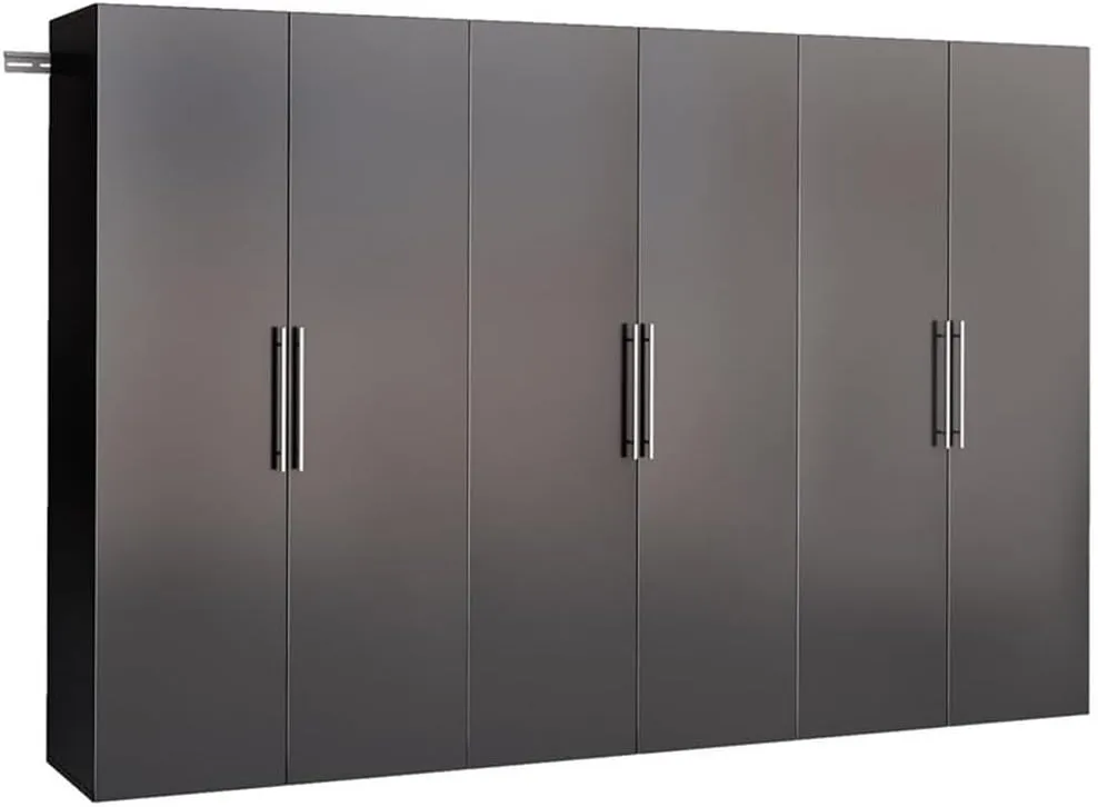 Prepac HangUps 108” Wide Garage Storage Cabinet, Set Consists of 3 Wall Mounted Cabinets Ideal for Garage, Kitchen, Laundry and Office Organization, Set E, 3-Piece, 108”W total & 72”H x 20”D, Black