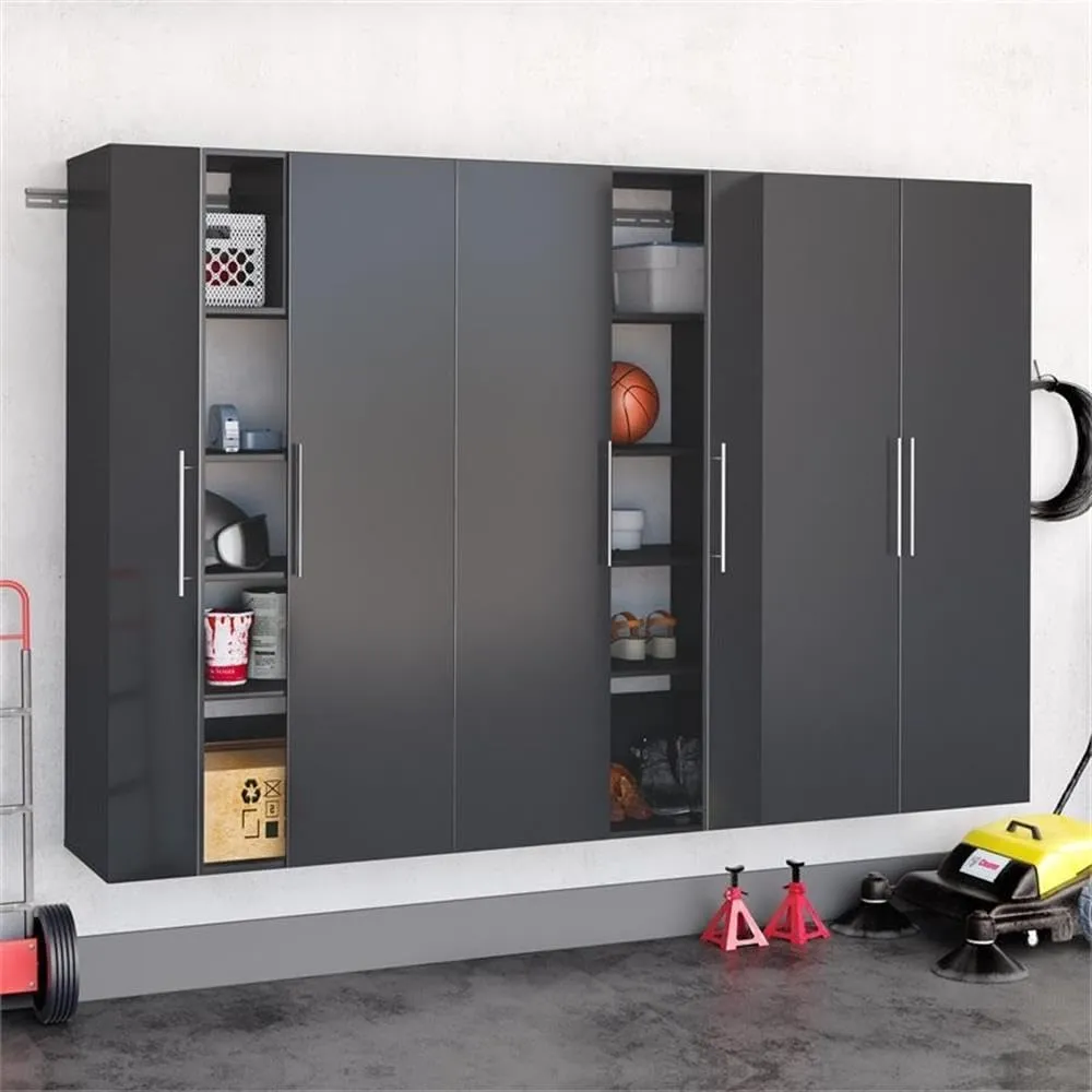 Prepac HangUps 108” Wide Garage Storage Cabinet, Set Consists of 3 Wall Mounted Cabinets Ideal for Garage, Kitchen, Laundry and Office Organization, Set E, 3-Piece, 108”W total & 72”H x 20”D, Black