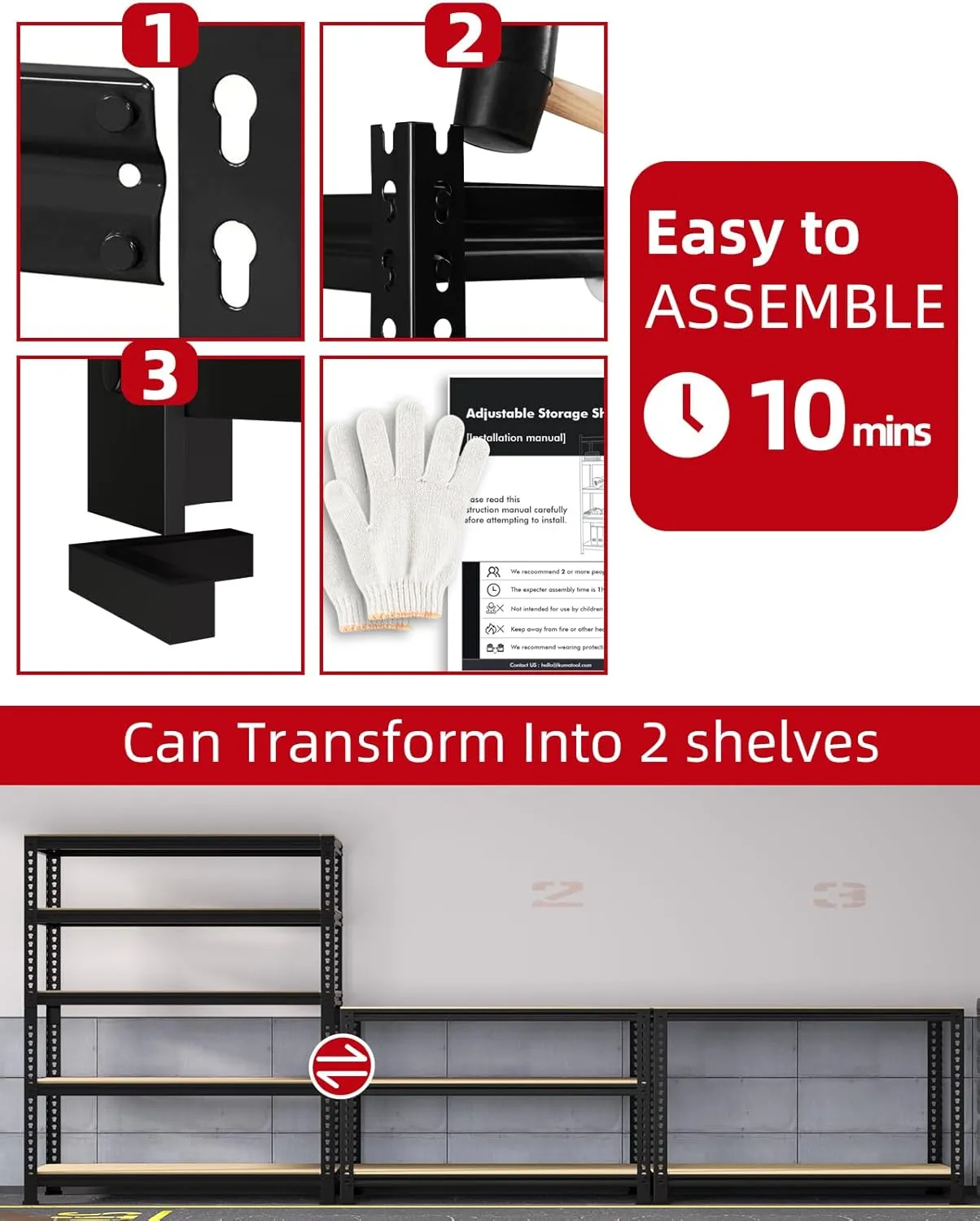 PrimeZone 36" x 16" x 72" Heavy Duty Storage Shelves - 5 Tier Adjustable Garage Storage Shelving, Metal Storage Utility Rack Shelf Unit for Warehouse Pantry Closet Kitchen, Black, 2 Pack