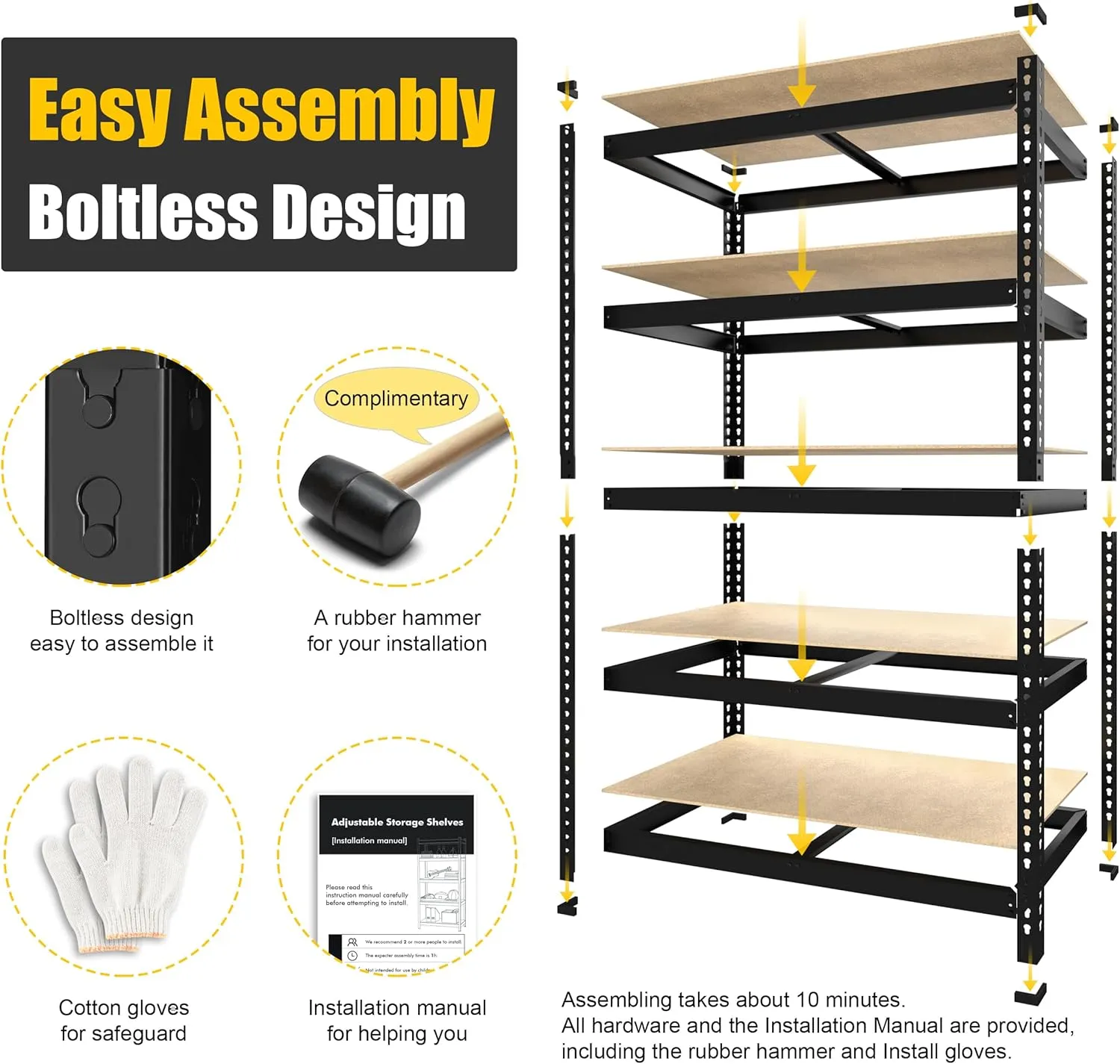PrimeZone 40" W x 18" D x 71" H Heavy Duty Storage Shelves, 5 Tier Adjustable Garage Storage Shelving, Metal Shelving Unit Utility Rack Shelf for Warehouse Pantry Closet Kitchen, Black, 2 Pack