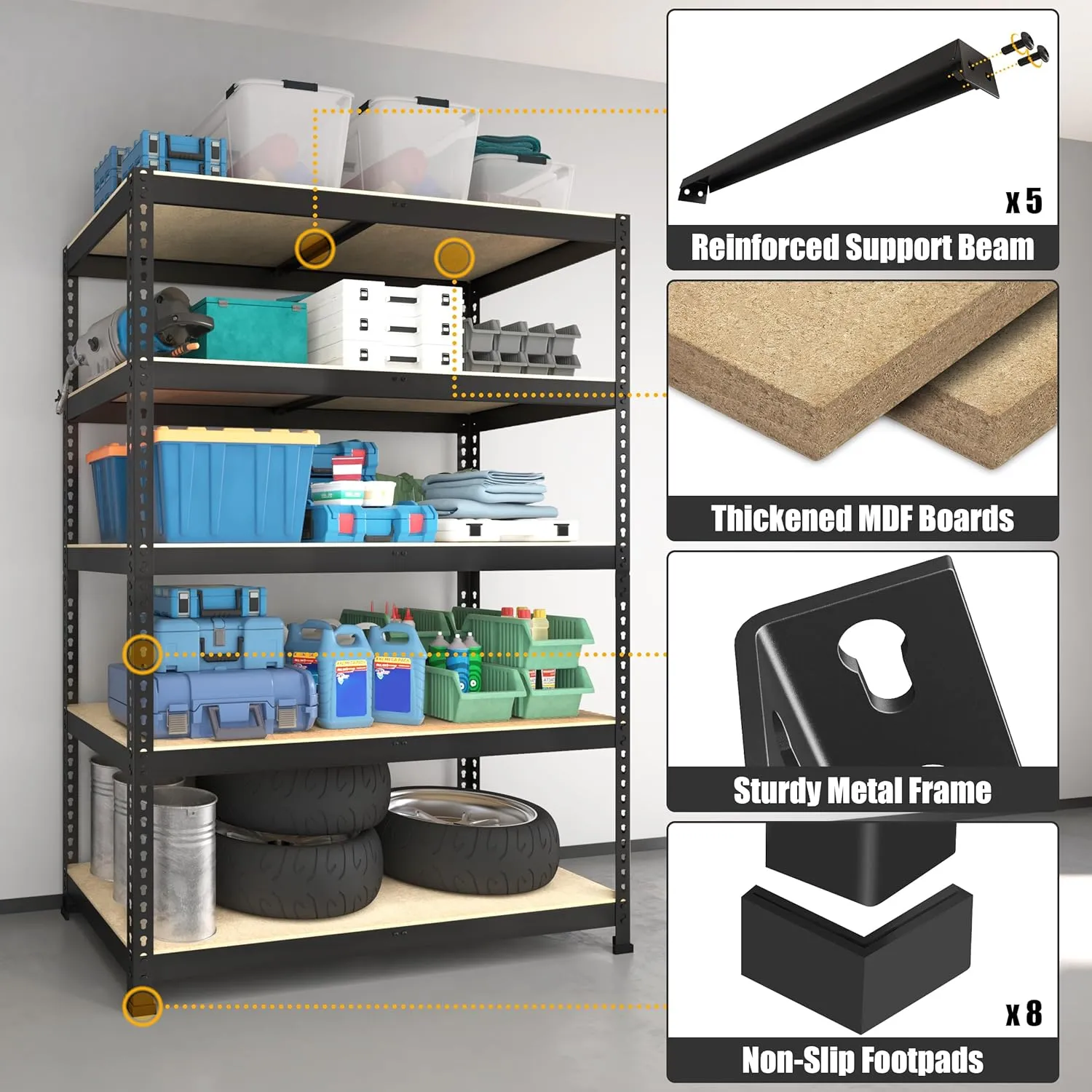 PrimeZone 40" W x 18" D x 71" H Heavy Duty Storage Shelves, 5 Tier Adjustable Garage Storage Shelving, Metal Shelving Unit Utility Rack Shelf for Warehouse Pantry Closet Kitchen, Black, 2 Pack