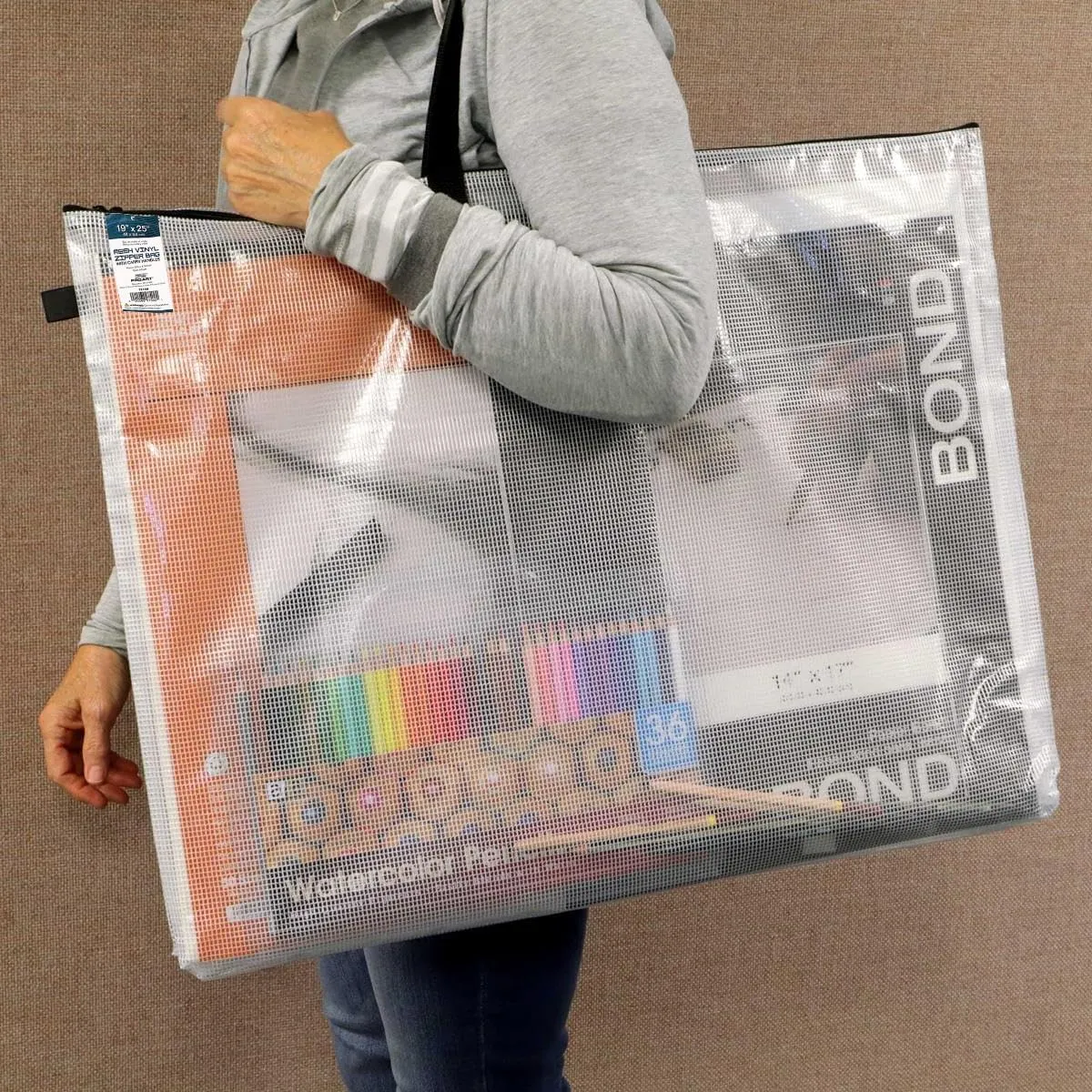 Pro Art Vinyl, 19-inch x 25-inch Mesh Bag with Zipper and Handle, Translucent