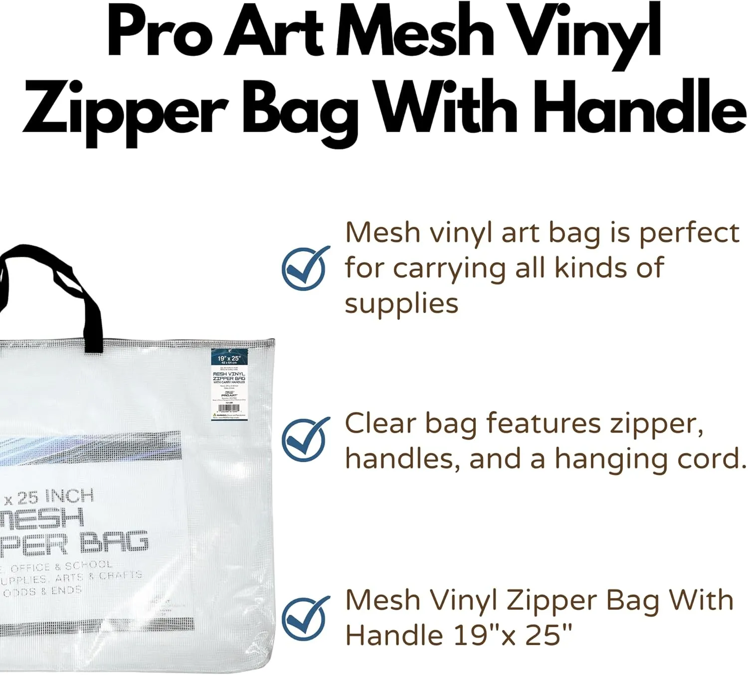 Pro Art Vinyl, 19-inch x 25-inch Mesh Bag with Zipper and Handle, Translucent
