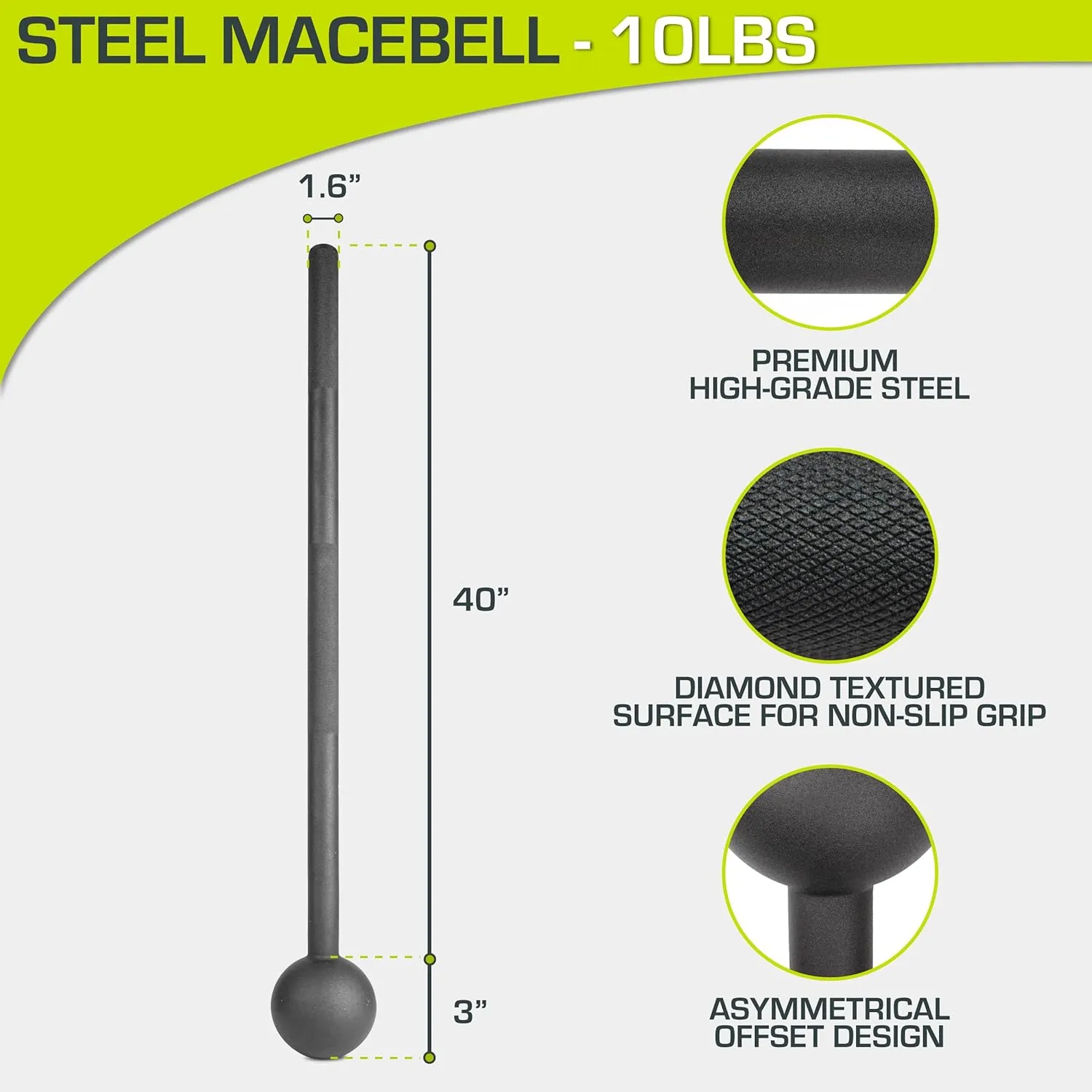 ProsourceFit Steel Macebell, Heavy Duty Steel Mace, Workout Mace with Non-Slip Grip for Gada, Strength and Core Training