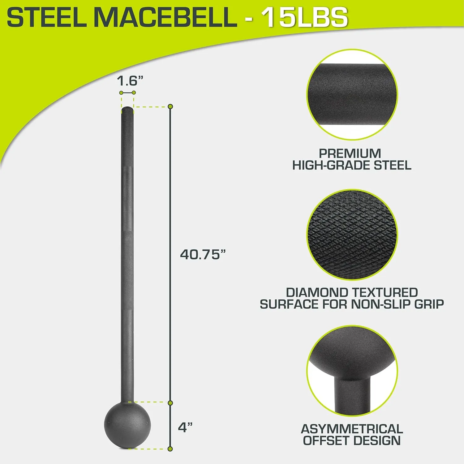 ProsourceFit Steel Macebell, Heavy Duty Steel Mace, Workout Mace with Non-Slip Grip for Gada, Strength and Core Training