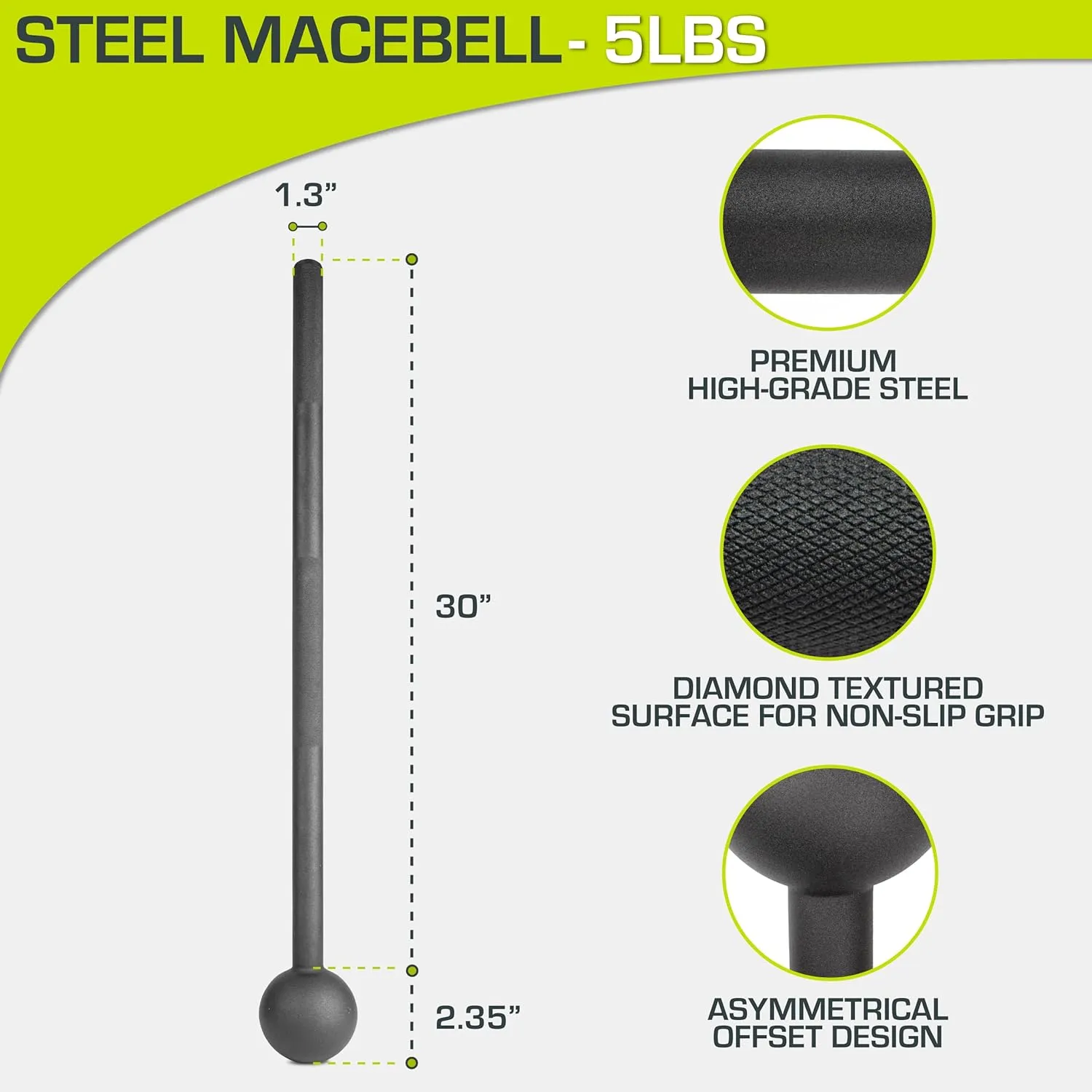ProsourceFit Steel Macebell, Heavy Duty Steel Mace, Workout Mace with Non-Slip Grip for Gada, Strength and Core Training