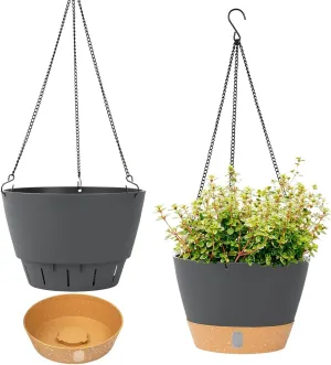 QCQHDU 10 inch Hanging Planters for Indoor Plants, 2 Pack Self Watering Pots with Drainage Holes & Removable Tray, Outdoor Hanging Baskets