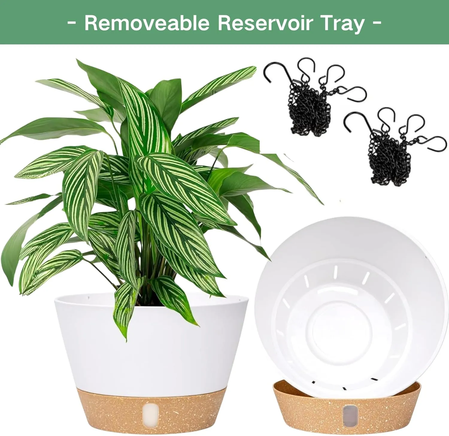 QCQHDU 10 inch Hanging Planters for Indoor Plants, 2 Pack Self Watering Pots with Drainage Holes & Removable Tray, Outdoor Hanging Baskets