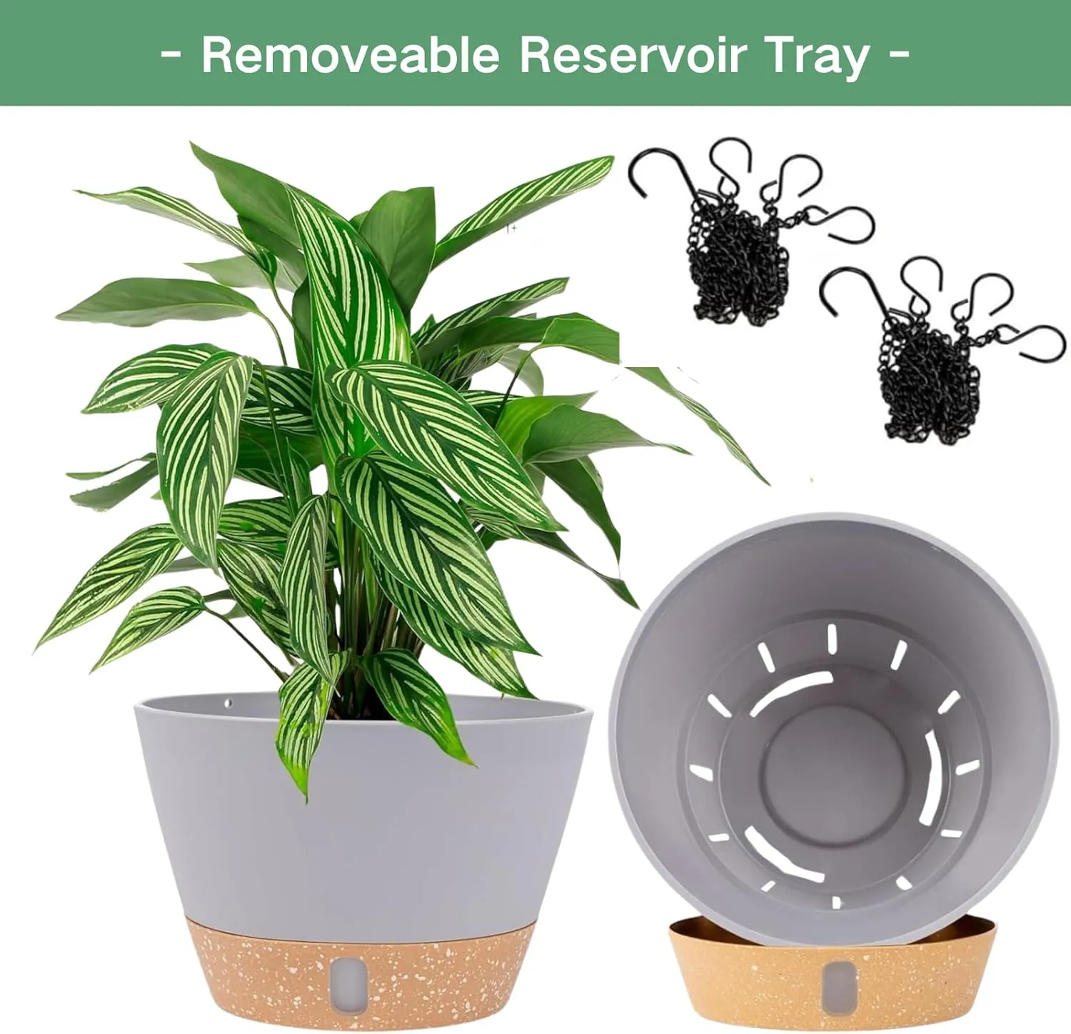 QCQHDU 10 inch Hanging Planters for Indoor Plants, 2 Pack Self Watering Pots with Drainage Holes & Removable Tray, Outdoor Hanging Baskets