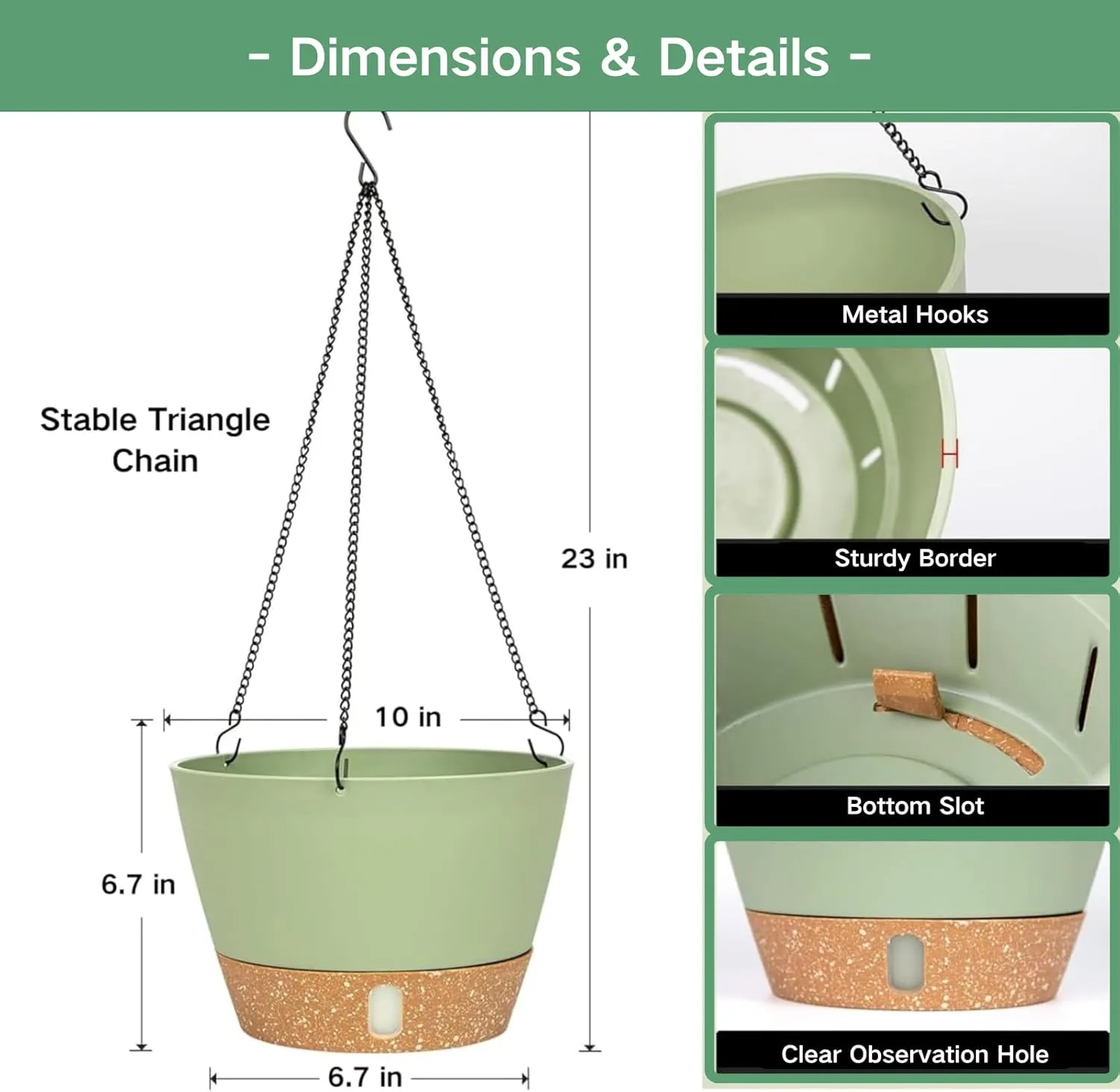 QCQHDU 10 inch Hanging Planters for Indoor Plants, 2 Pack Self Watering Pots with Drainage Holes & Removable Tray, Outdoor Hanging Baskets
