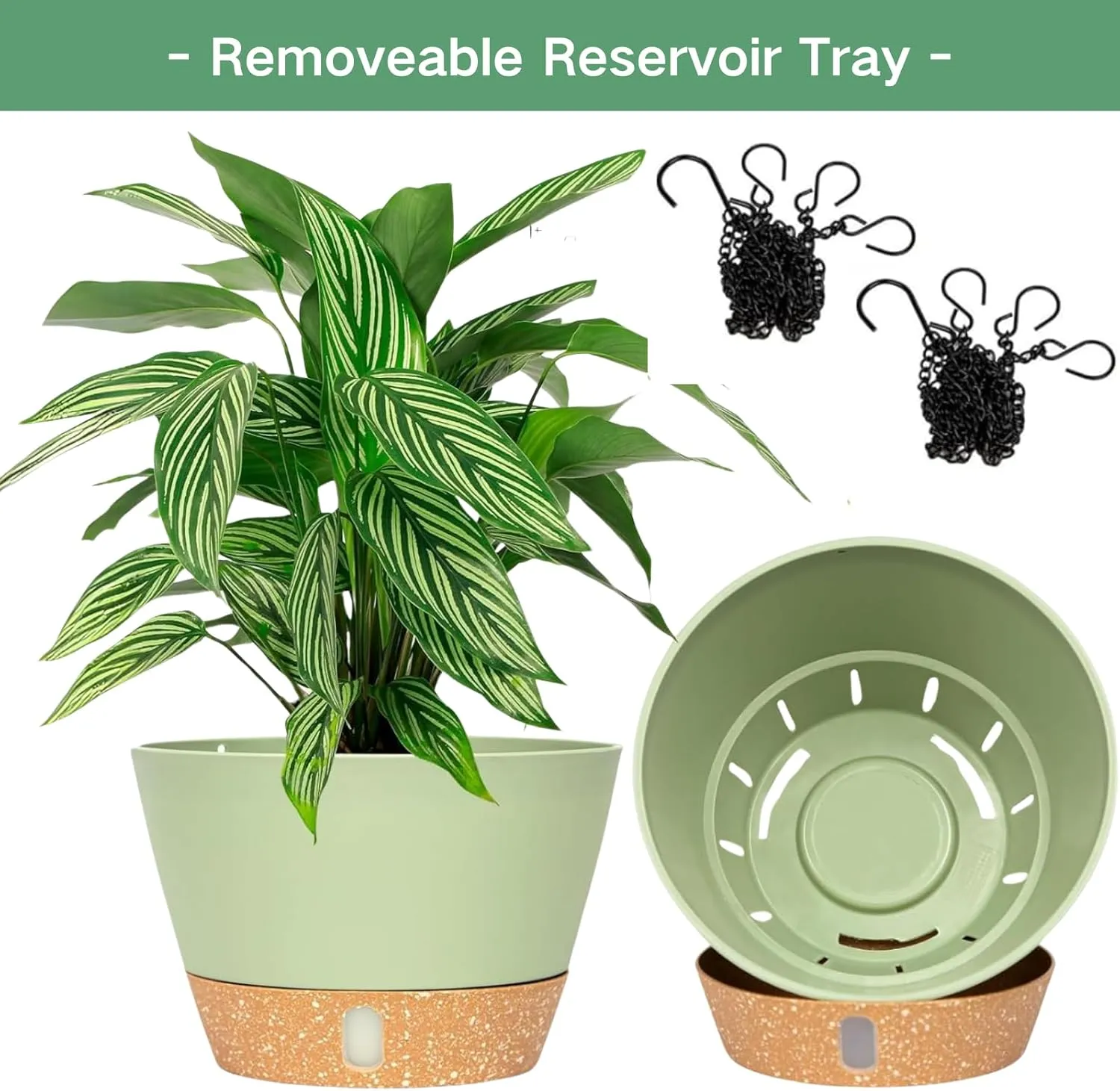 QCQHDU 10 inch Hanging Planters for Indoor Plants, 2 Pack Self Watering Pots with Drainage Holes & Removable Tray, Outdoor Hanging Baskets