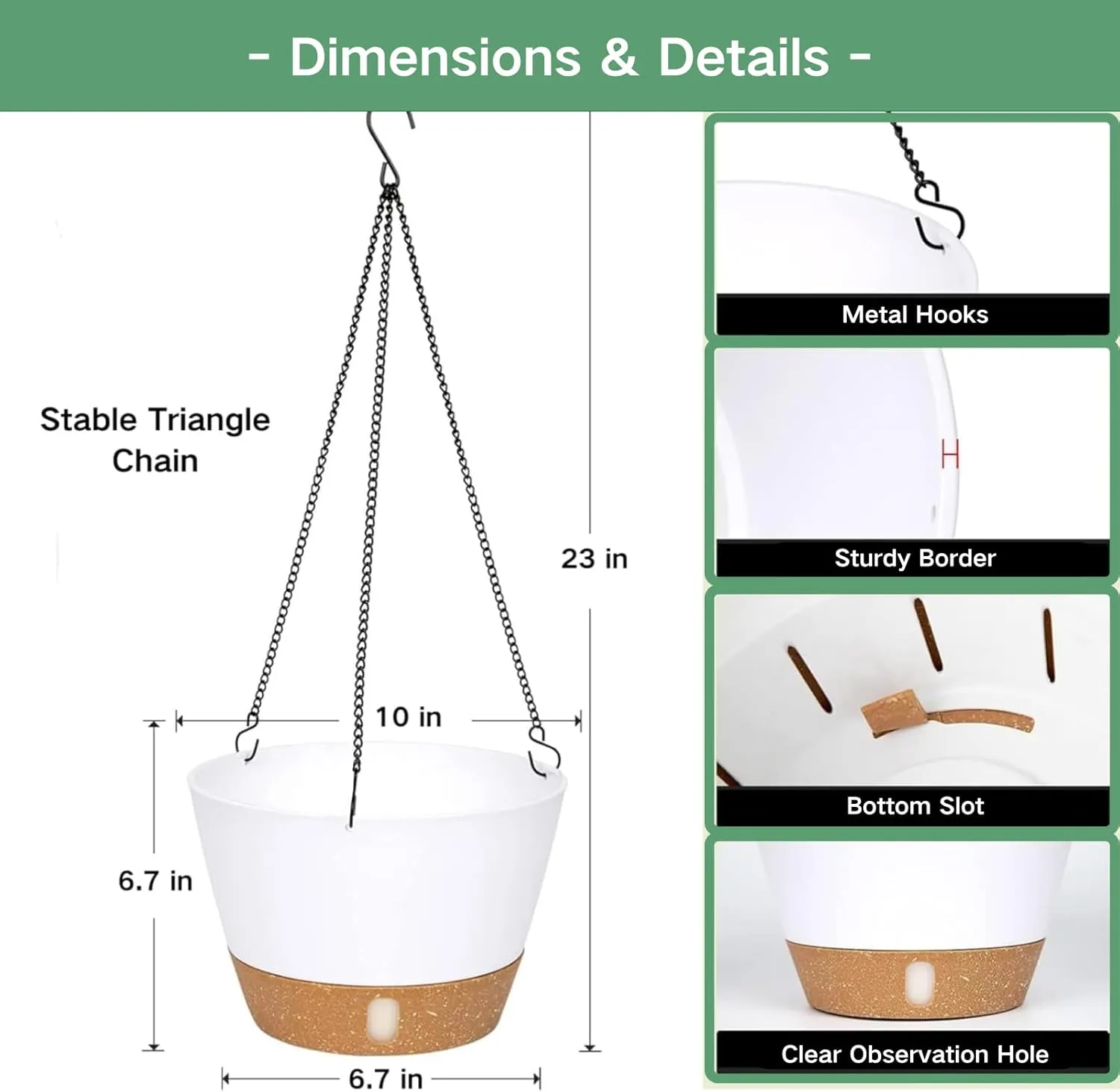 QCQHDU 10 inch Hanging Planters for Indoor Plants, 2 Pack Self Watering Pots with Drainage Holes & Removable Tray, Outdoor Hanging Baskets