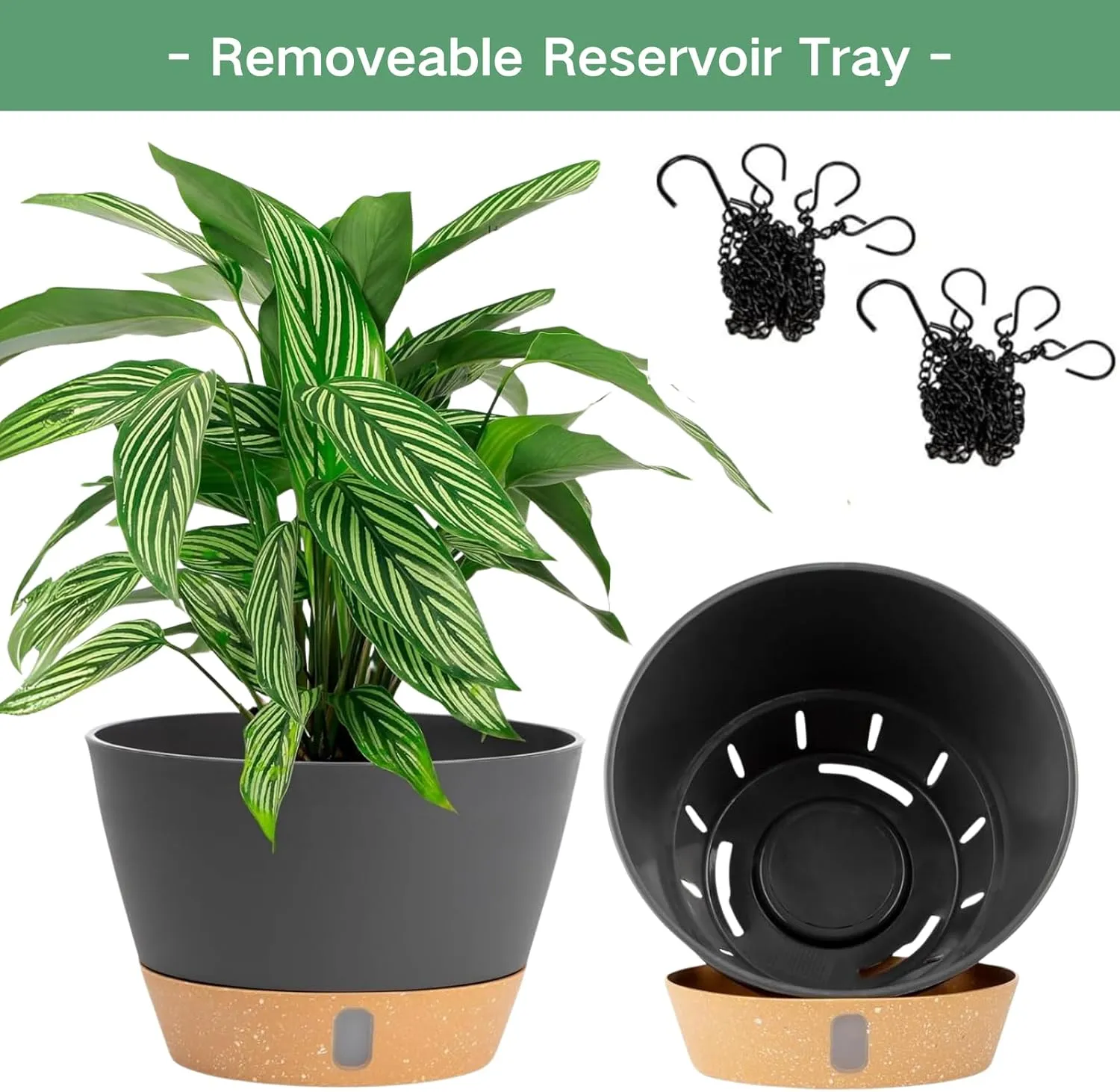 QCQHDU 10 inch Hanging Planters for Indoor Plants, 2 Pack Self Watering Pots with Drainage Holes & Removable Tray, Outdoor Hanging Baskets