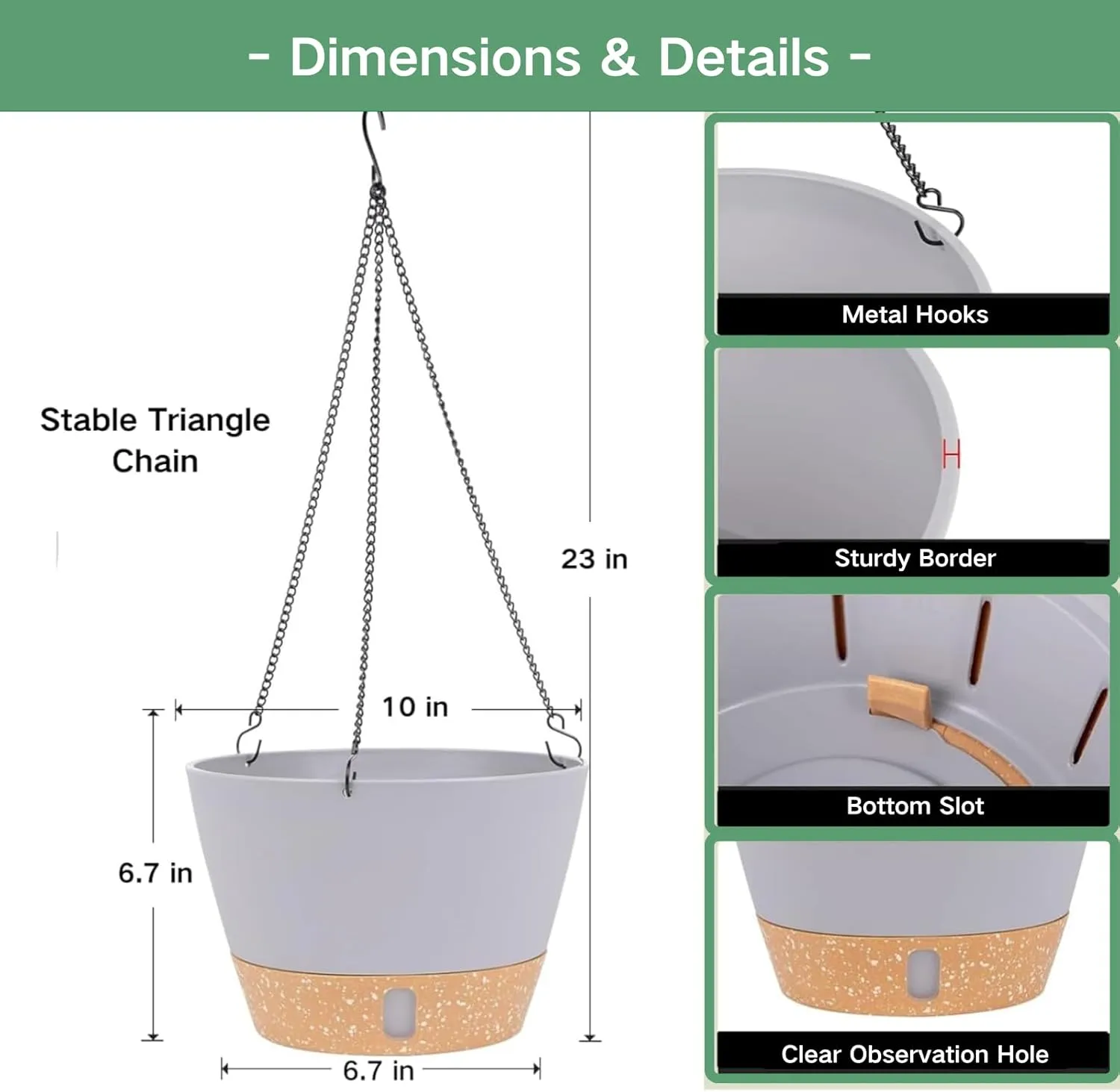 QCQHDU 10 inch Hanging Planters for Indoor Plants, 2 Pack Self Watering Pots with Drainage Holes & Removable Tray, Outdoor Hanging Baskets