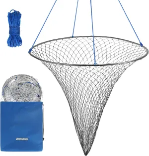 QualyQualy Bridge and Pier Fishing Net with Foldable Drop Net, Steel Hoop and Nylon Mesh