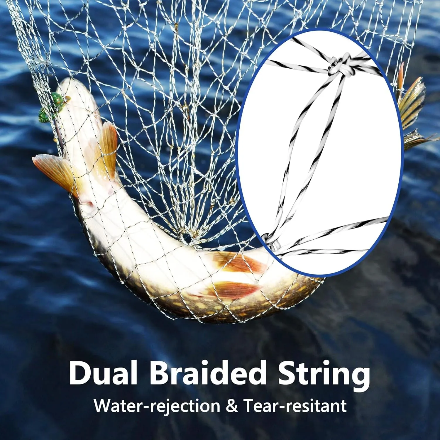 QualyQualy Bridge and Pier Fishing Net with Foldable Drop Net, Steel Hoop and Nylon Mesh