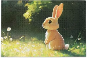 Rabbit Cute Grassland Jigsaw Puzzle for Adults 500 Pieces, Extremely Challenging and Difficult Puzzle for Family Games, Party Entertainment, and Brain Teasing Fun