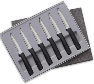 Rada Cutlery Anthem Series 6-Piece Serrated Steak Knife Set, Made in USA, Black Handles