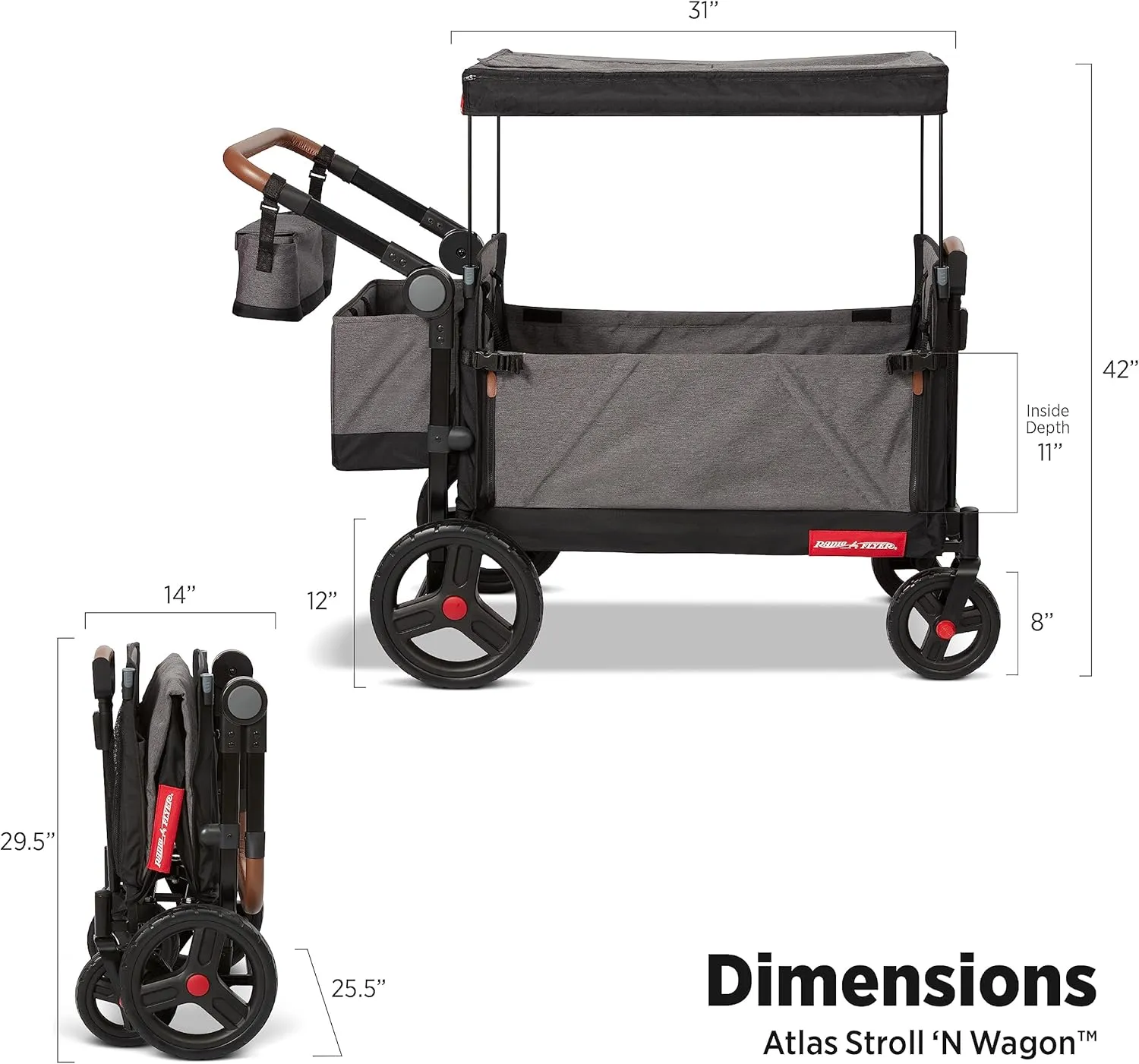 Radio Flyer Atlas Stroll N Wagon, Folding Wagon for 1  Years - Gray