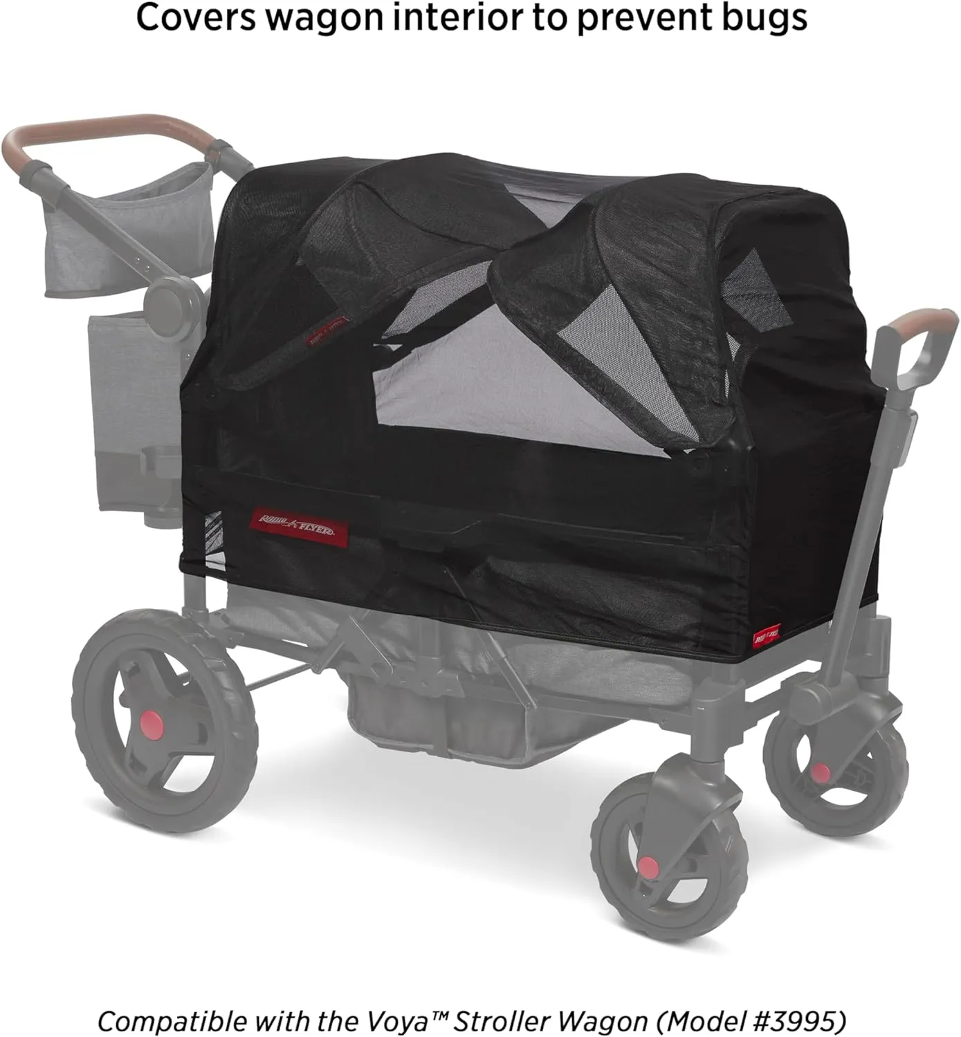 Radio Flyer Voya Stroller Wagon Accessory, Mosquito Mesh with Bag, Mosquito Netting Cover for 2 Seater Low Sides Stroller Wagon