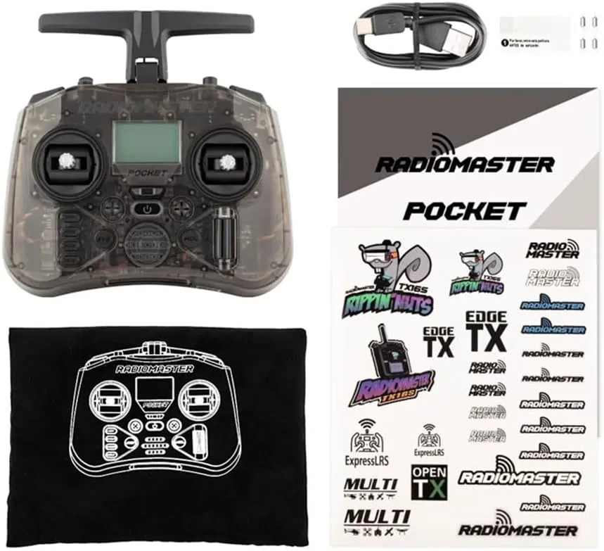 Radiomaster Pocket ELRS Hall Gimbal Transmitter Remote Control Portable Lightweight Built in LED Light Foldable Antenna（Black Mode 2）