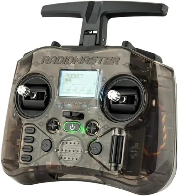 Radiomaster Pocket Hall Gimbal Transmitter Remote Control Portable Lightweight Built in LED Light Foldable Antenna Mode 2 (ELRS Charcoal with 18650)