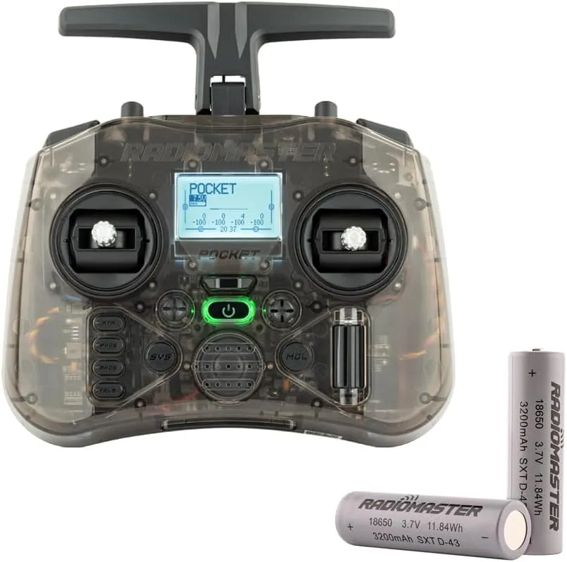 Radiomaster Pocket Hall Gimbal Transmitter Remote Control Portable Lightweight Built in LED Light Foldable Antenna Mode 2 (ELRS Charcoal with 18650)