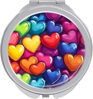 Rainbow Love Heart Compact Makeup Mirror Mini Foldable Cosmetic Mirror Portable Travel Mirror for Purse Pocket