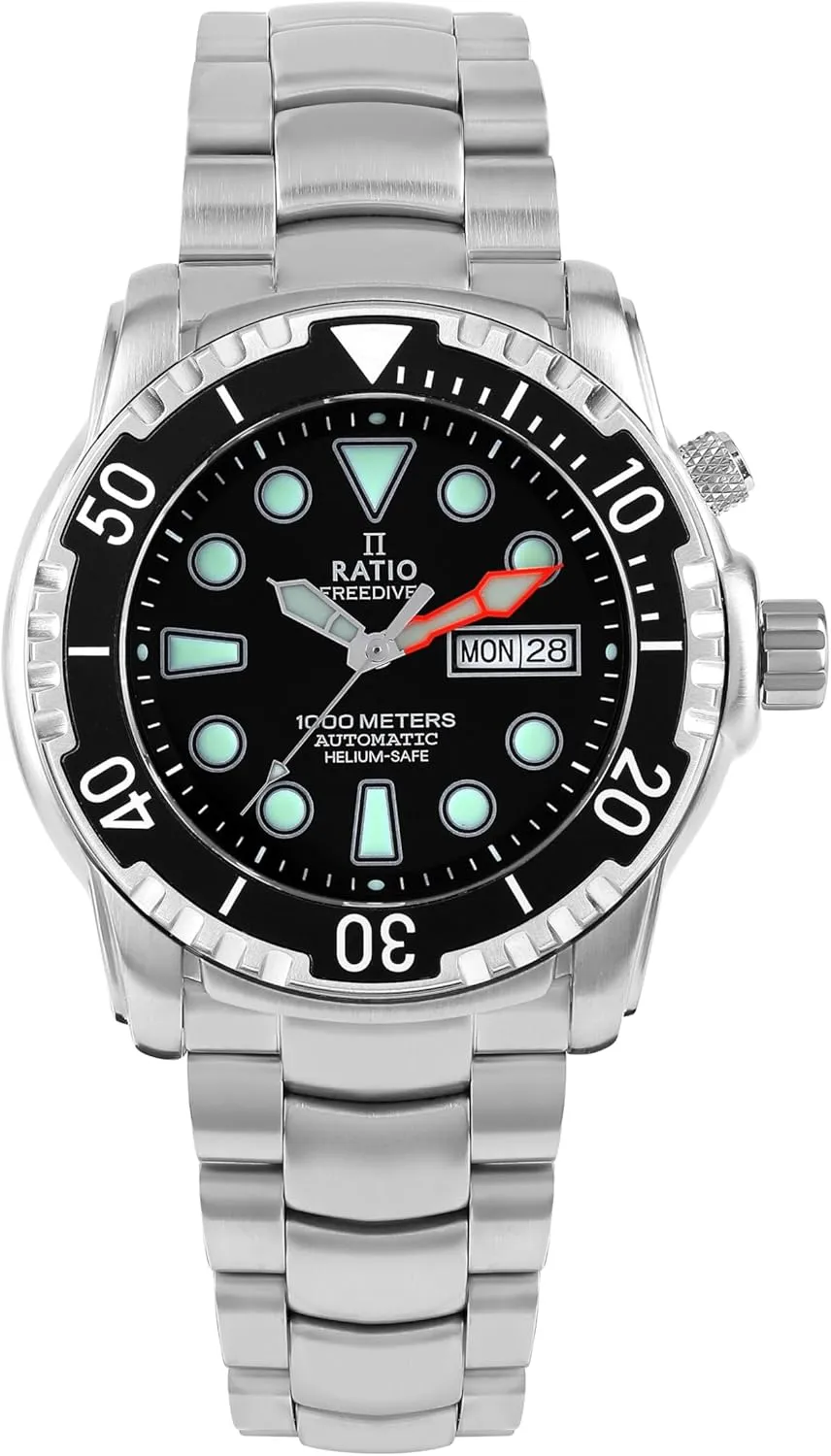 RATIO FreeDiver Helium-Safe Dive Watch Sapphire Crystal Automatic Diver Watch 1000M Water Resistant Diving Watch for Men