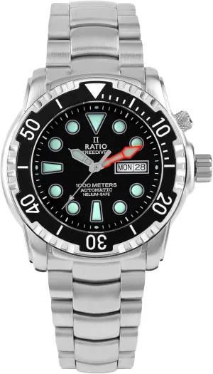 RATIO FreeDiver Helium-Safe Dive Watch Sapphire Crystal Automatic Diver Watch 1000M Water Resistant Diving Watch for Men