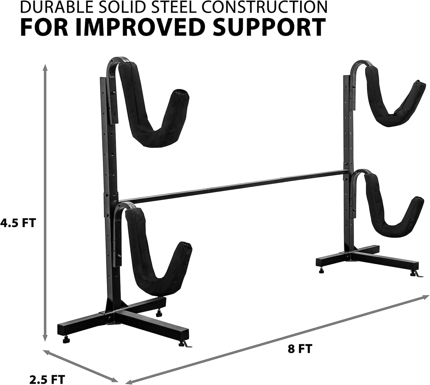 RaxGo Freestanding Kayak Storage Rack, Heavy Duty Storage for Two-Kayak, SUP, Canoe & Paddleboard for Indoor, Outdoor, Garage, Shed, or Dock, Adjustable Height
