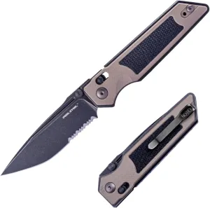 REALSTEEL SACRA Pocket Knife,Folding Knife,Crossbar Lock,3.31"Böhler K110 Steel Blade,Thumb Stud,G10/Micarta Handle,2.58oz,Pocket Clip,EDC Outdoor Indoor,Gifts for Men Women Camping Hiking(Serrated Black/Coyote G10)