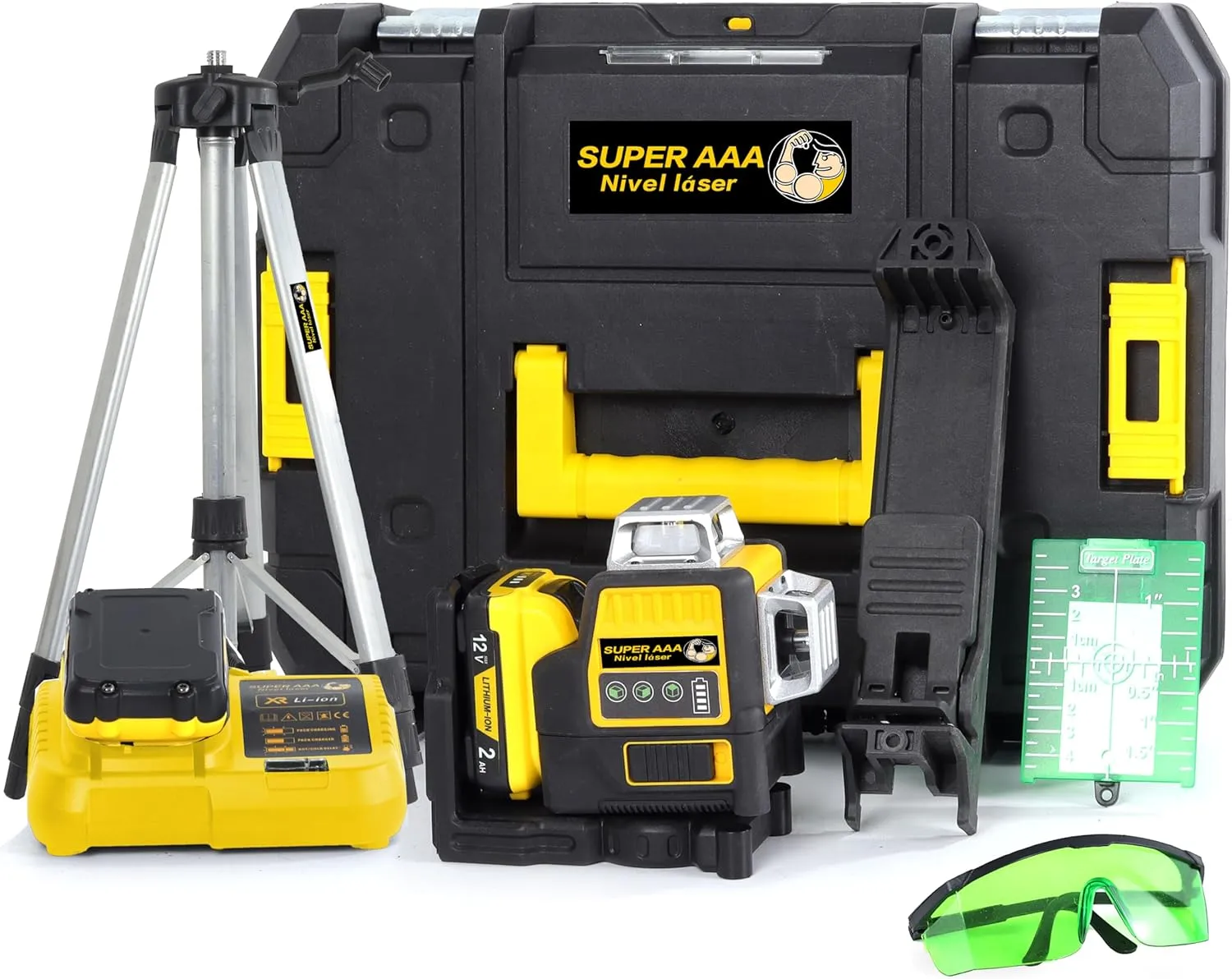 Rechargeable 360° Green Laser Level with Tripod, Magnetic Base, and Glasses - Perfect for Construction, Tiling, and Home Renovation