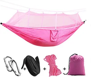 Recreation 1-2 Person Portable Outdoor Camping Hammock with Mosquito Net High Strength Parachute Fabric Hanging Bed Hunting Sleeping Swing Gifts for Hikers