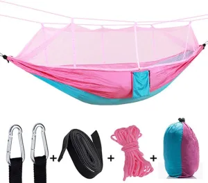 Recreation 1-2 Person Portable Outdoor Camping Hammock with Mosquito Net High Strength Parachute Fabric Hanging Bed Hunting Sleeping Swing Gifts for Hikers