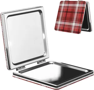 Red Tartan Plaid Pattern Women Mini Cosmetic Mirror Folding Portable Pocket Makeup Mirror