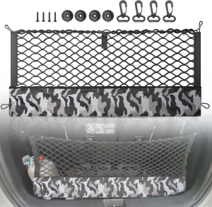 RED WOLF Upgraded Envelope Cargo Net with Storage Bag Fit for Most Middle SUV Trunk Bed Grocery Net Elastic Mesh Organizer Car Rear Tailgate Netting 35.43" x 15.74"