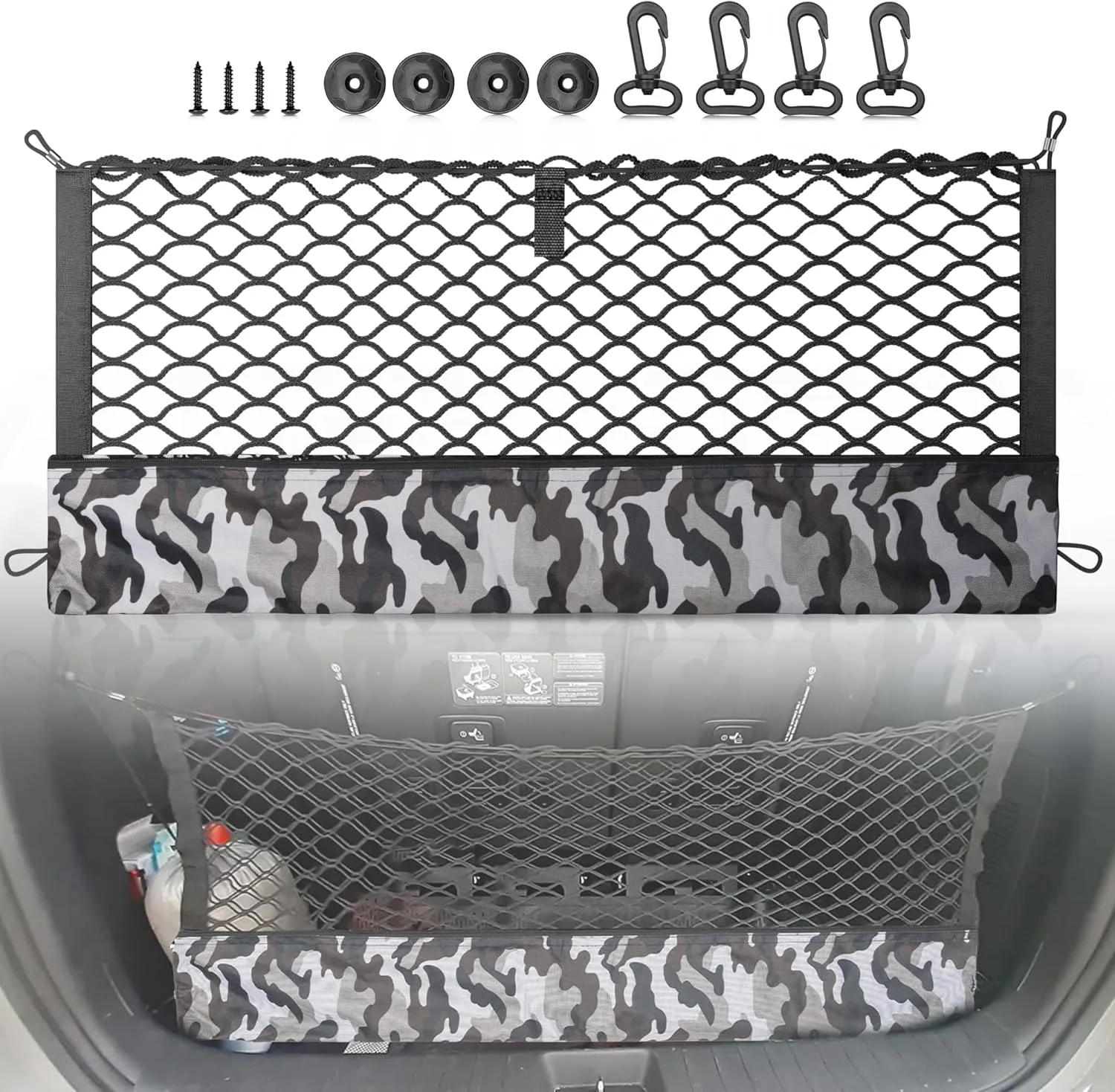 RED WOLF Upgraded Envelope Cargo Net with Storage Bag Fit for Most Middle SUV Trunk Bed Grocery Net Elastic Mesh Organizer Car Rear Tailgate Netting 35.43" x 15.74"