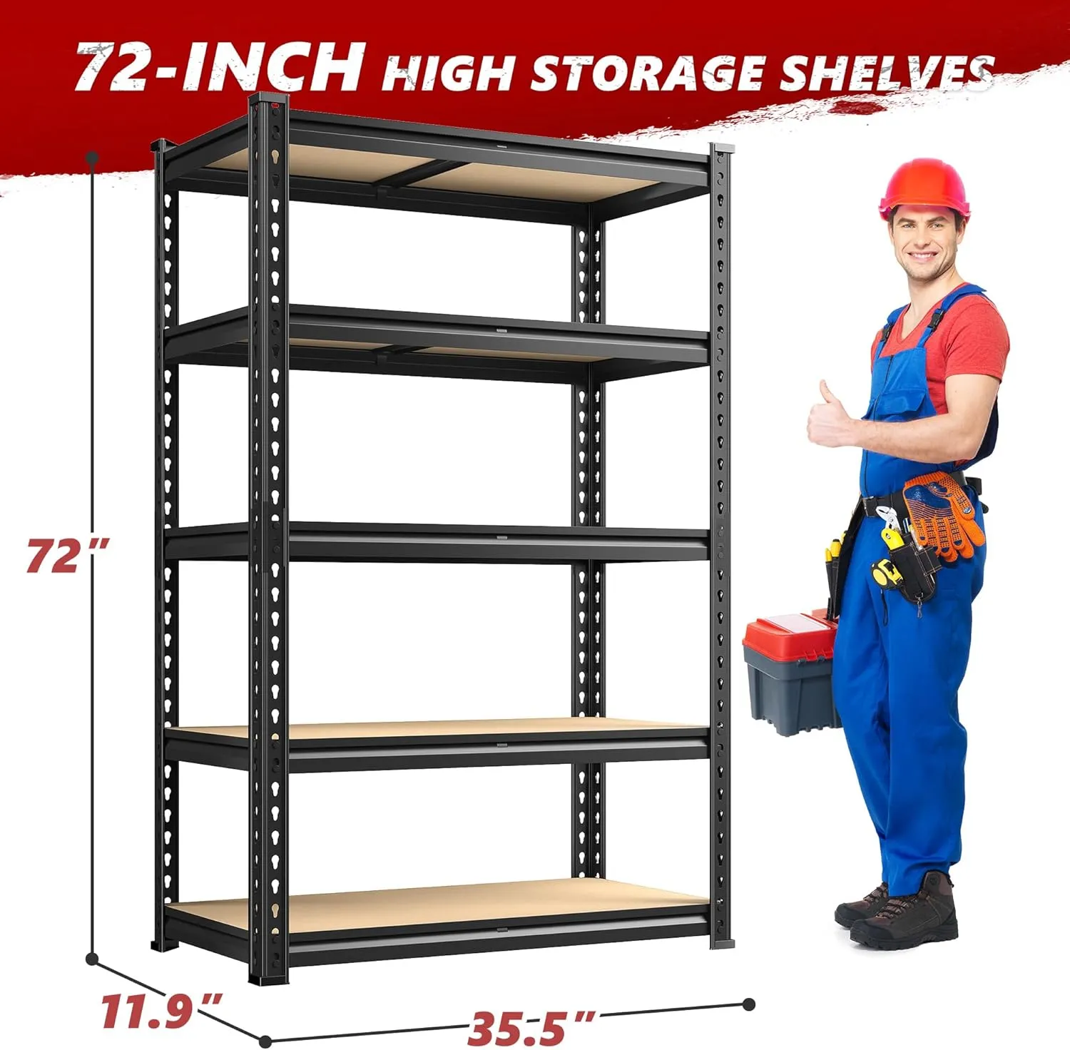 REIBII 2020LBS Storage Shelves 5 Tier Garage Shelving Heavy Duty Adjustable Garage Shelves, Utility Rack Shelf, Shelving Units for Storage Warehouse Pantry Closet, 35.5" W x 11.9" D x 72" H, Black