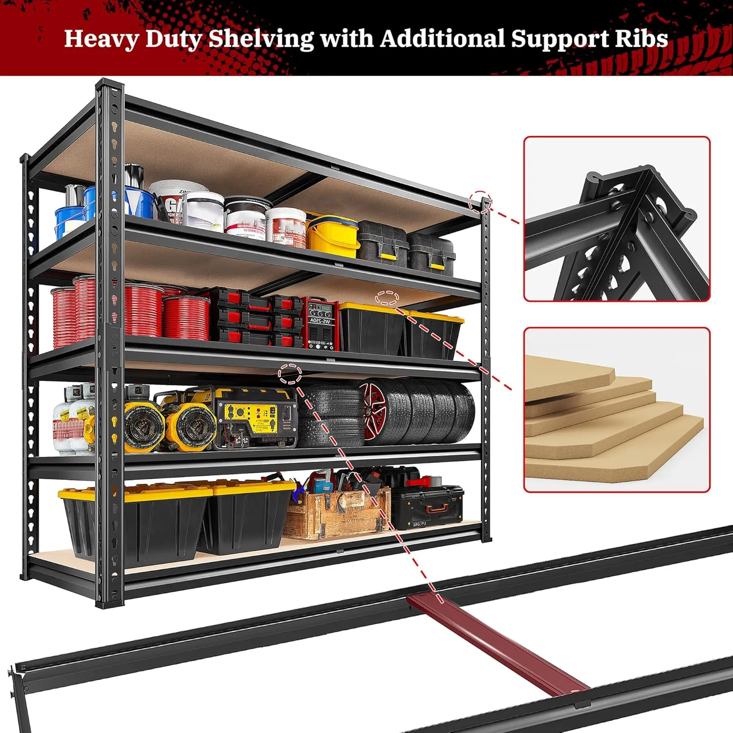 REIBII 2500LBS Garage Shelving 72''H Storage Shelves 40" W Metal Shelving 5 Tier Metal Shelves Adjustable Pantry Shelf for Closet Pantry Basement Kitchen Warehouse 72" H x 40" W x 20" D