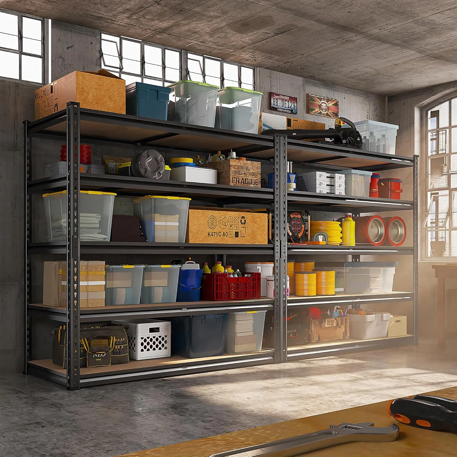 REIBII 2500LBS Garage Shelving 72''H Storage Shelves 40" W Metal Shelving 5 Tier Metal Shelves Adjustable Pantry Shelf for Closet Pantry Basement Kitchen Warehouse 72" H x 40" W x 20" D