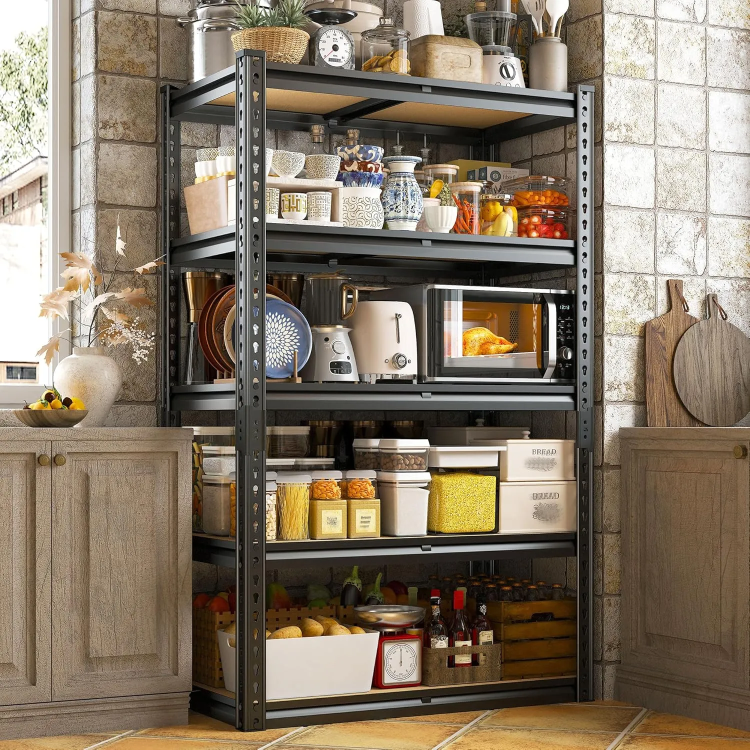 REIBII Storage Shelves 2020LBS Garage Shelving Heavy Duty 5 Tier Metal Shelving Adjustable Metal Shelf 59.8" H Pantry Shelf for Kitchen Warehouse Basement 28" W x 12" D x 59.8" H, Black