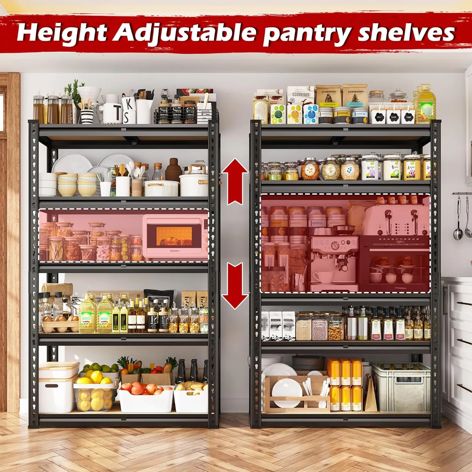 REIBII Storage Shelves 2020LBS Garage Shelving Heavy Duty 5 Tier Metal Shelving Adjustable Metal Shelf 59.8" H Pantry Shelf for Kitchen Warehouse Basement 28" W x 12" D x 59.8" H, Black