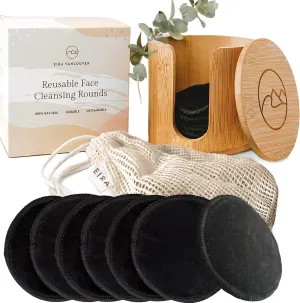 Reusable Face Cleansing Rounds with Bamboo Storage Box, Black, 100% Natural