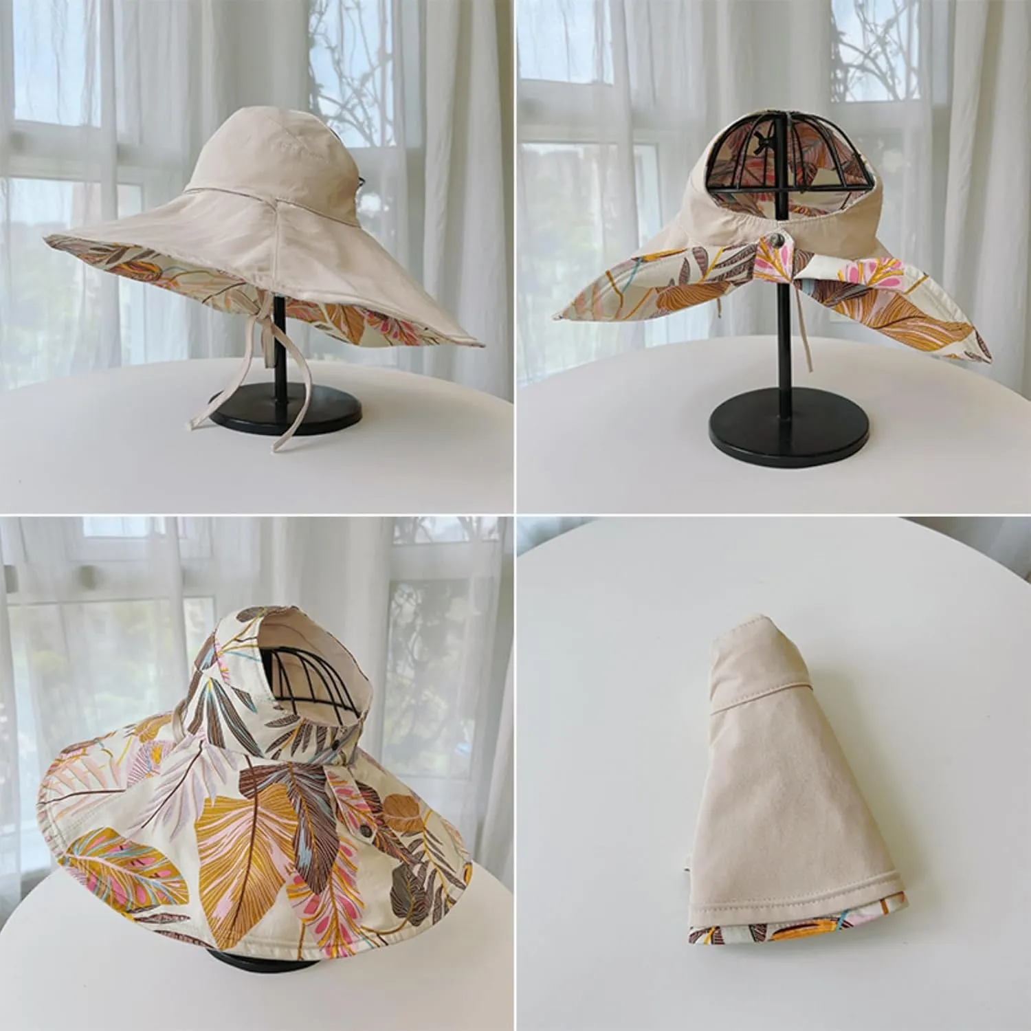 Reversible Floral Wide Brim Sun Hats for Women Packable UV Protection Hat Large Wired Edge Summer Beach Bucket Hat