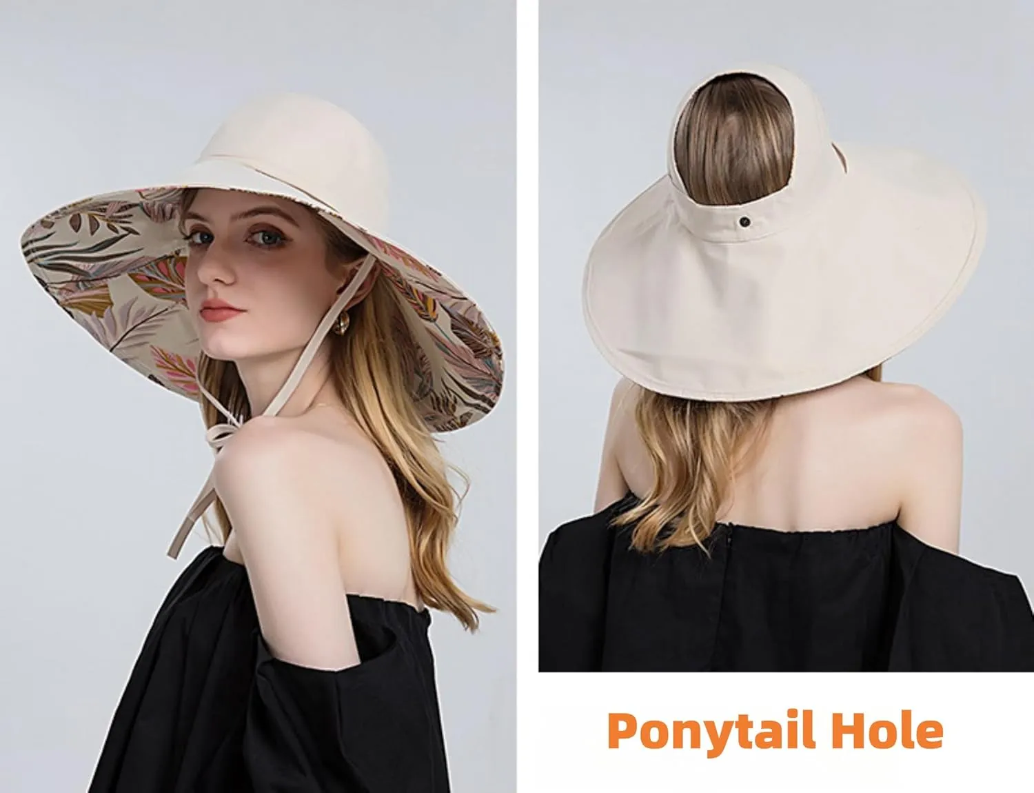 Reversible Floral Wide Brim Sun Hats for Women Packable UV Protection Hat Large Wired Edge Summer Beach Bucket Hat