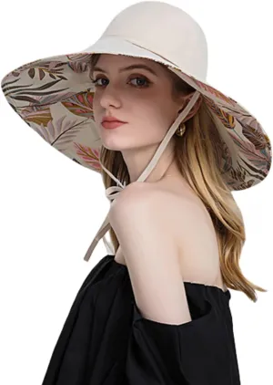 Reversible Floral Wide Brim Sun Hats for Women Packable UV Protection Hat Large Wired Edge Summer Beach Bucket Hat